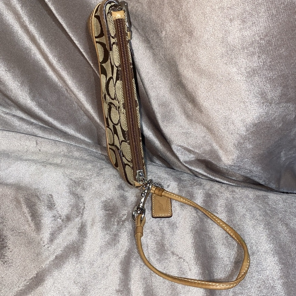 Coach Signature Brown and Tan Wristlet - Picture 9 of 9